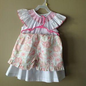 Shrimp & Grits Pink Smocked Floral Short Set 5T